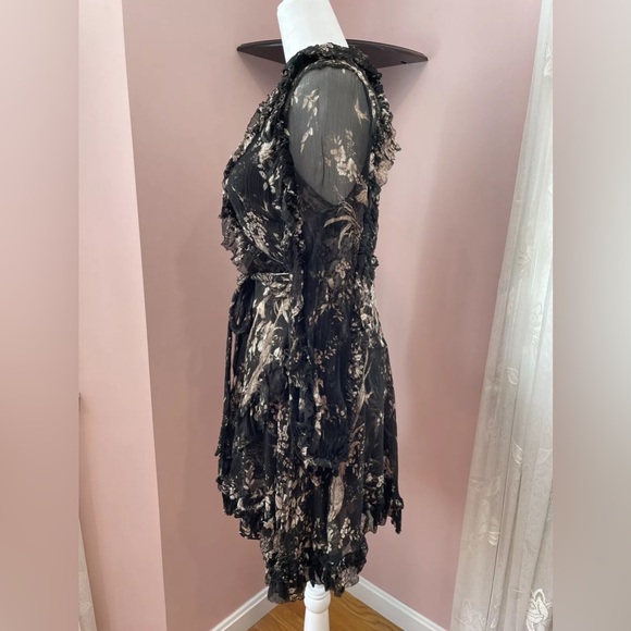 Zimmermann 100% Silk A-Line Black Printed Long Sleeve Ruffle Wrap Dress - Picture 3 of 10